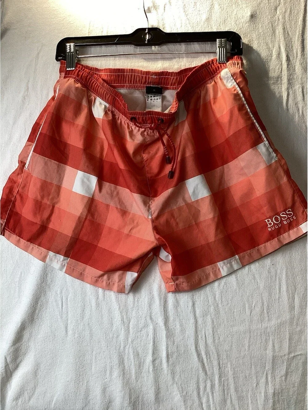 BOSS Red Swim Trunks with White Drawstring Size S